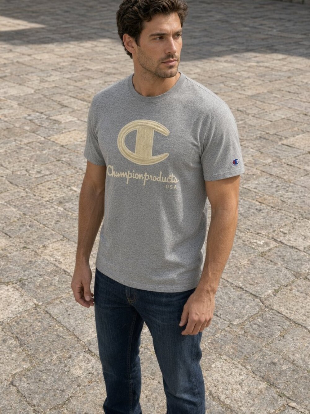 Champion Men Gray Heavyweight Heritage Jersey T-Shirt Made in USA US M